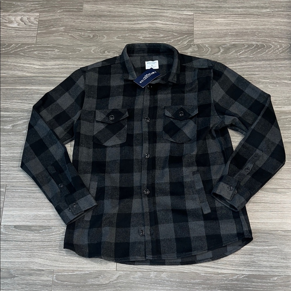 Men's Black and Charcoal Plaid Button-Up Shirt By Distortion
